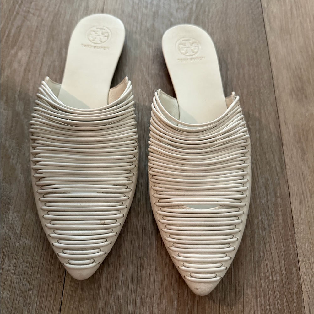 Tory Burch Cream Woven Mules